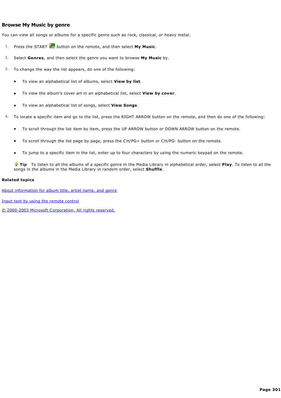 Browse my music by genre | Sony PCV-RZ44G User Manual | Page 301 / 459