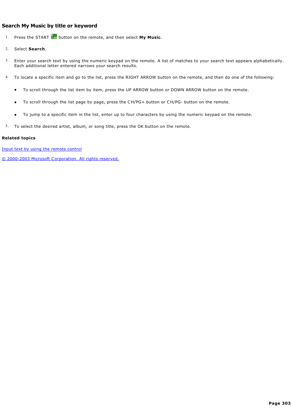 Search my music by title or keyword | Sony PCV-RZ44G User Manual | Page 303 / 459