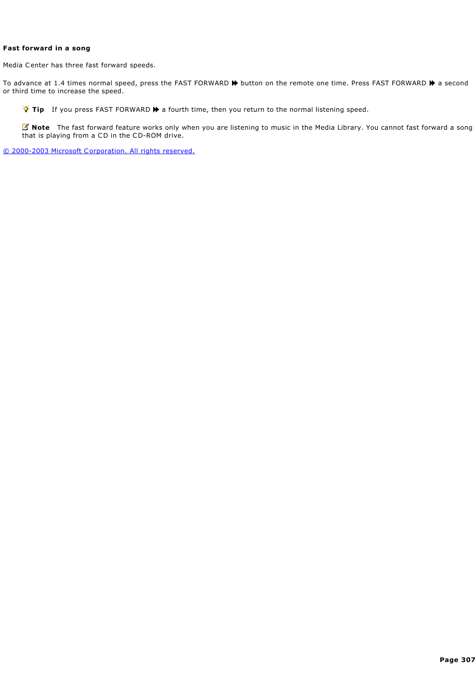 Fast forward in a song | Sony PCV-RZ44G User Manual | Page 307 / 459