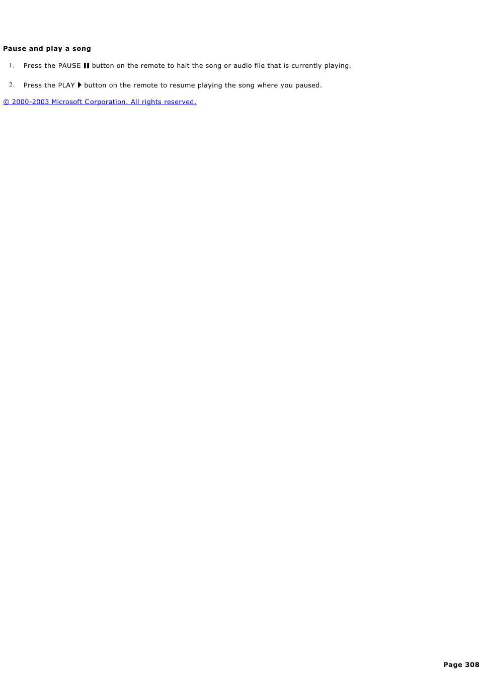 Pause and play a song | Sony PCV-RZ44G User Manual | Page 308 / 459