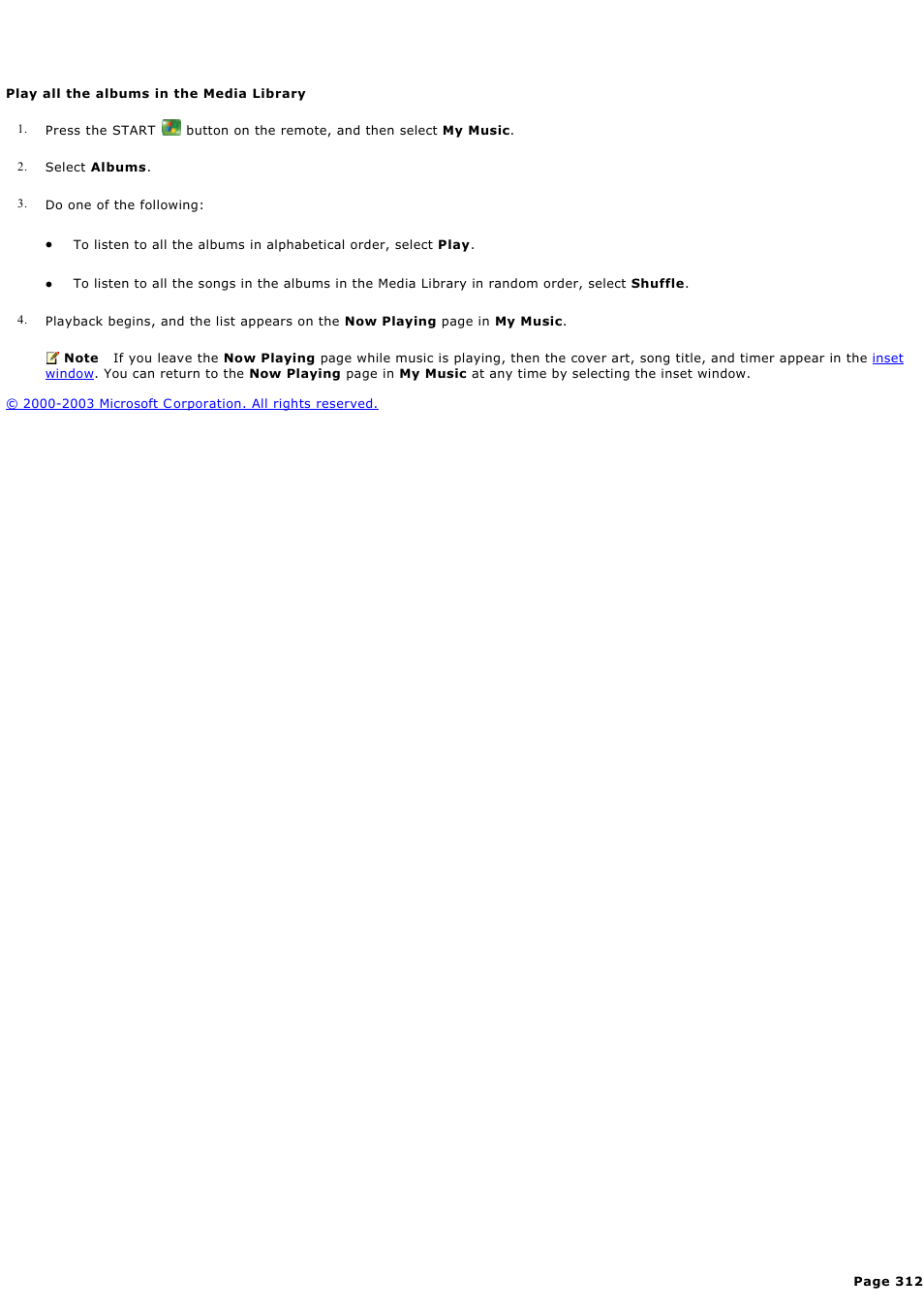 Play all the albums in the media library | Sony PCV-RZ44G User Manual | Page 312 / 459