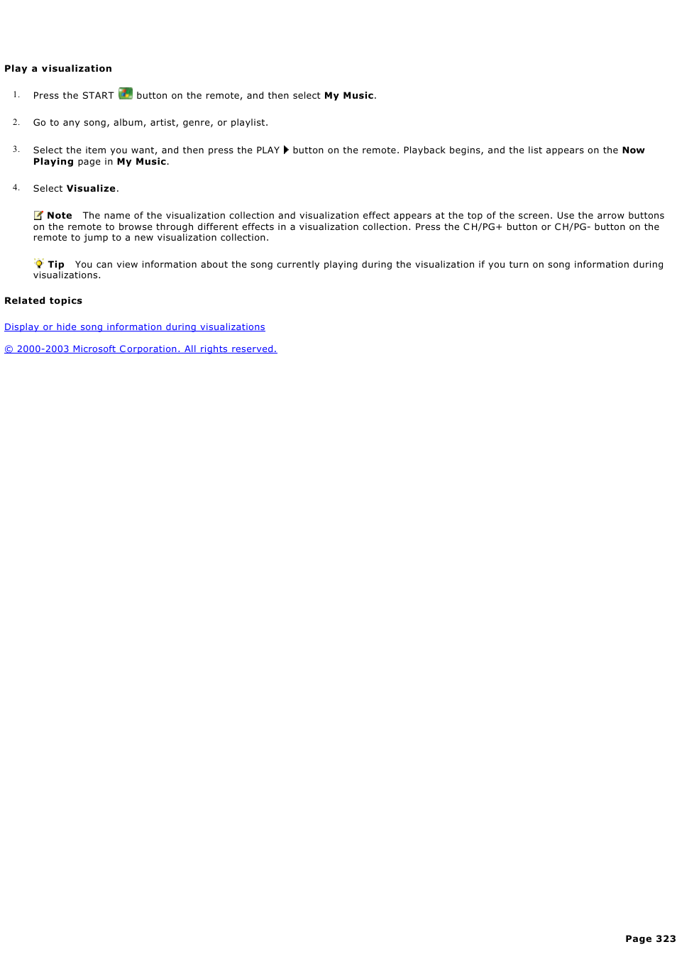 Play a visualization | Sony PCV-RZ44G User Manual | Page 323 / 459