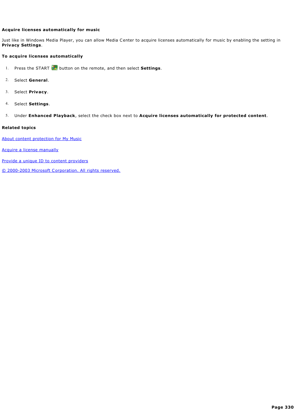 Acquire licenses automatically for music | Sony PCV-RZ44G User Manual | Page 330 / 459
