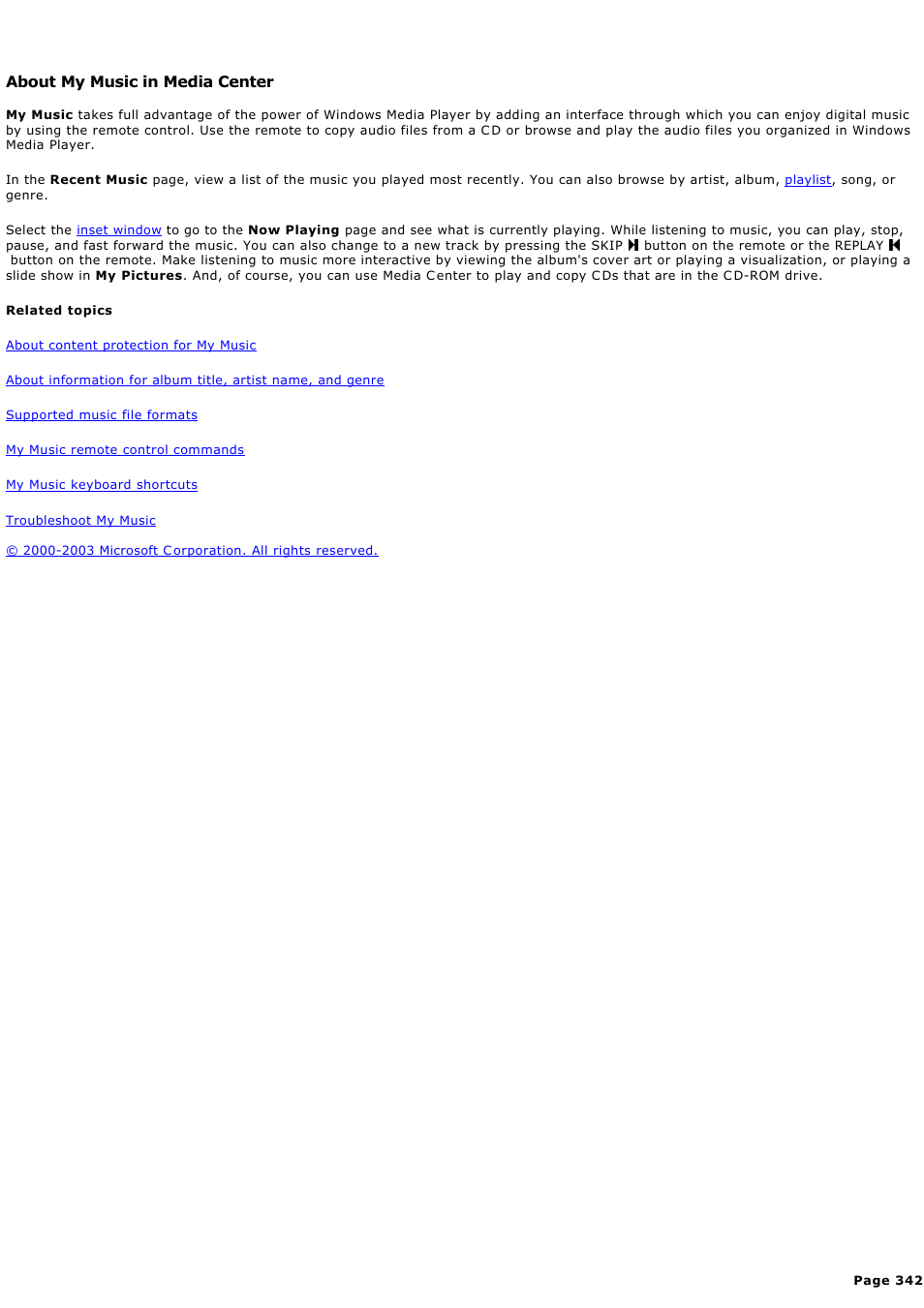 About my music in media center, About my music in media c enter | Sony PCV-RZ44G User Manual | Page 342 / 459