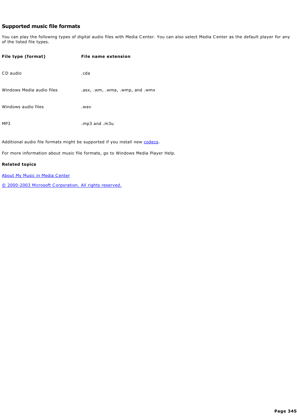 Supported music file formats | Sony PCV-RZ44G User Manual | Page 345 / 459