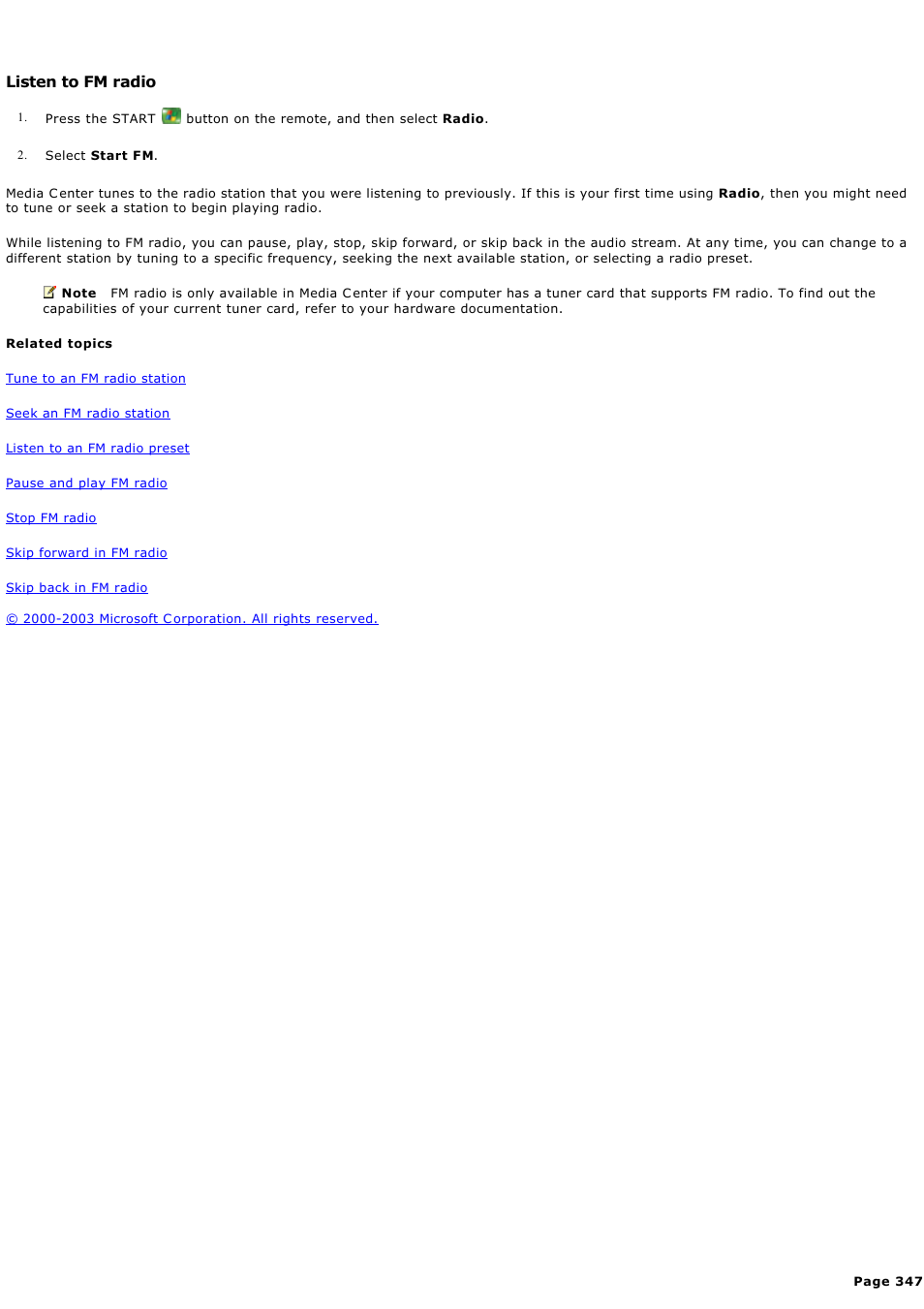 Listen to fm radio | Sony PCV-RZ44G User Manual | Page 347 / 459