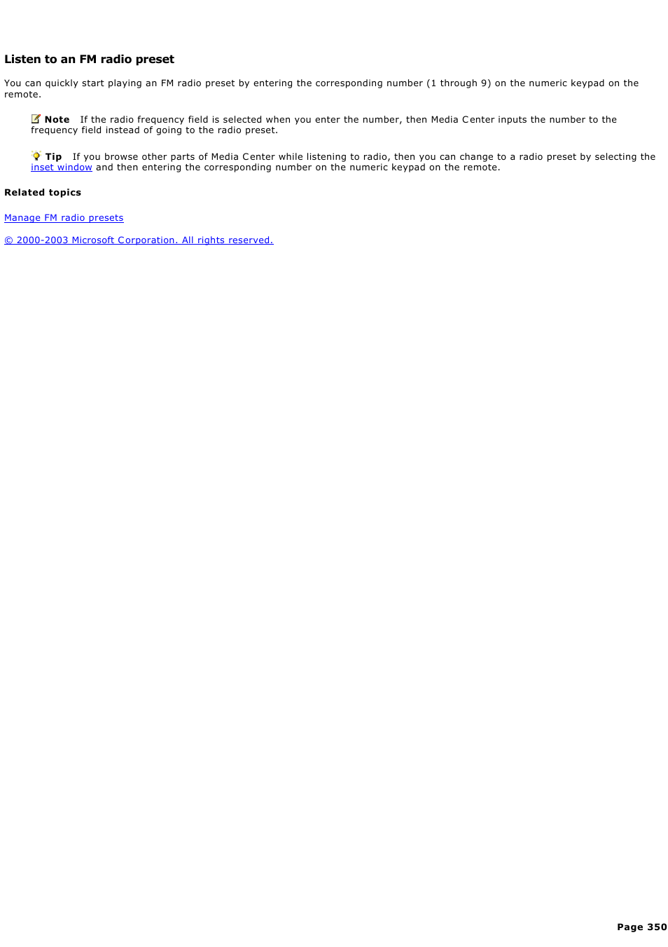 Listen to an fm radio preset | Sony PCV-RZ44G User Manual | Page 350 / 459