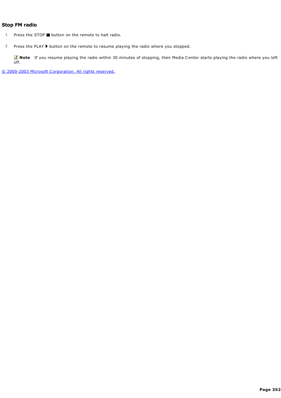 Stop fm radio | Sony PCV-RZ44G User Manual | Page 352 / 459
