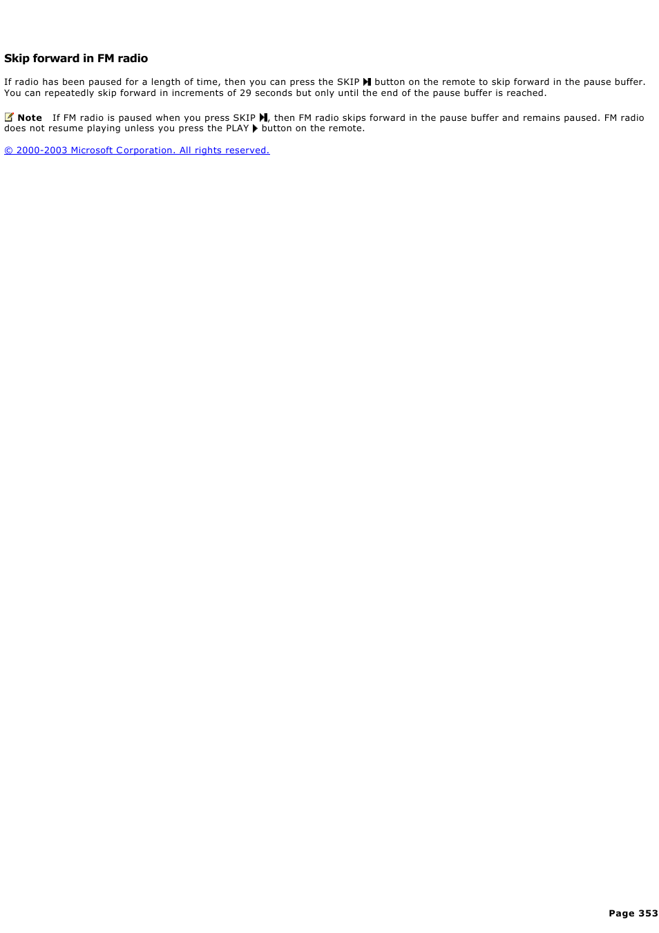 Skip forward in fm radio | Sony PCV-RZ44G User Manual | Page 353 / 459