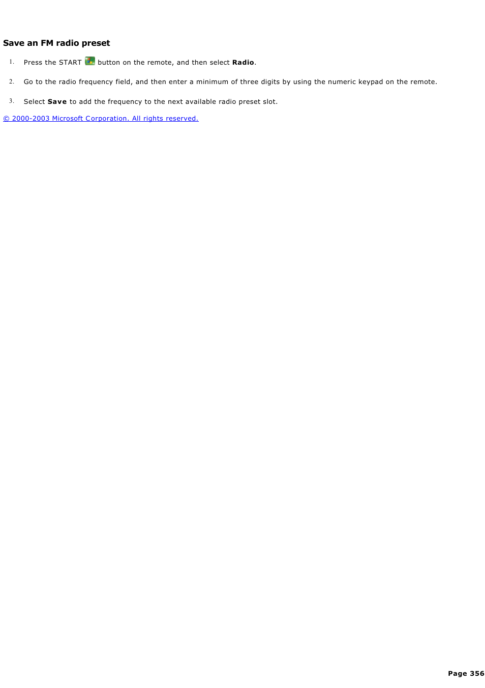 Save an fm radio preset | Sony PCV-RZ44G User Manual | Page 356 / 459