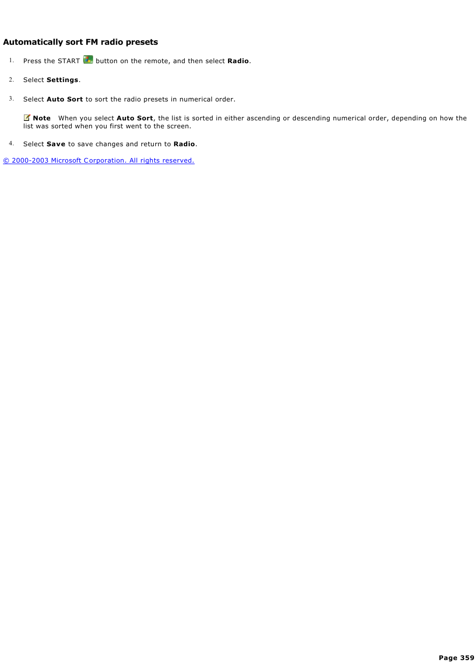 Automatically sort fm radio presets | Sony PCV-RZ44G User Manual | Page 359 / 459