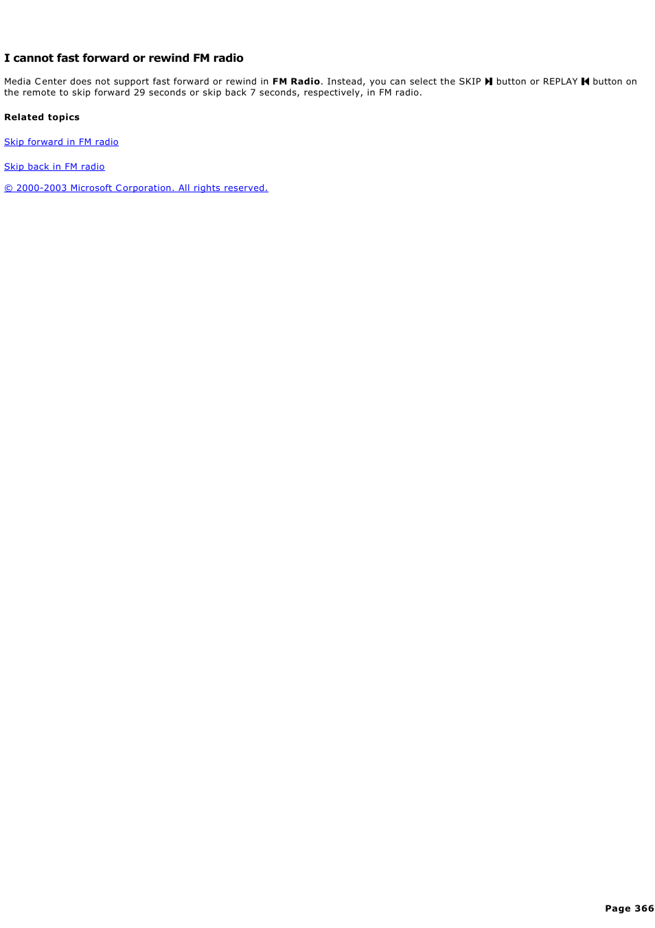 I cannot fast forward or rewind fm radio | Sony PCV-RZ44G User Manual | Page 366 / 459