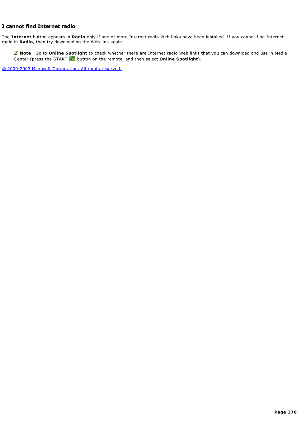 I cannot find internet radio | Sony PCV-RZ44G User Manual | Page 370 / 459