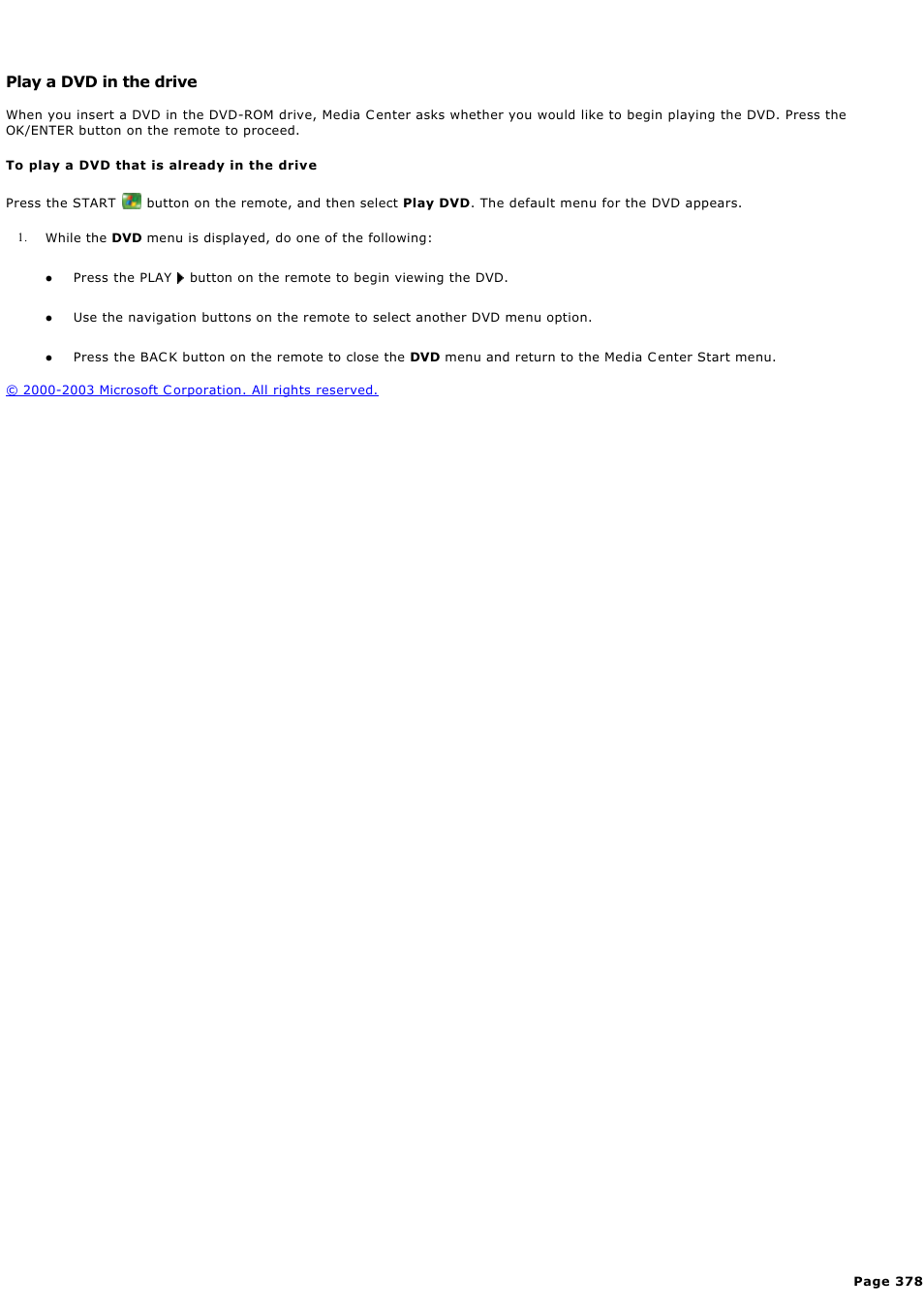 Play a dvd in the drive | Sony PCV-RZ44G User Manual | Page 378 / 459