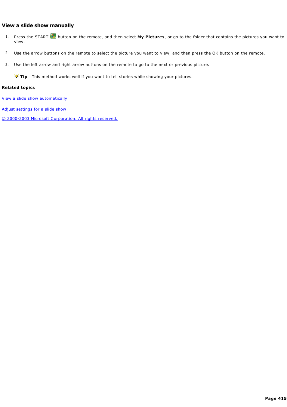 View a slide show manually | Sony PCV-RZ44G User Manual | Page 415 / 459