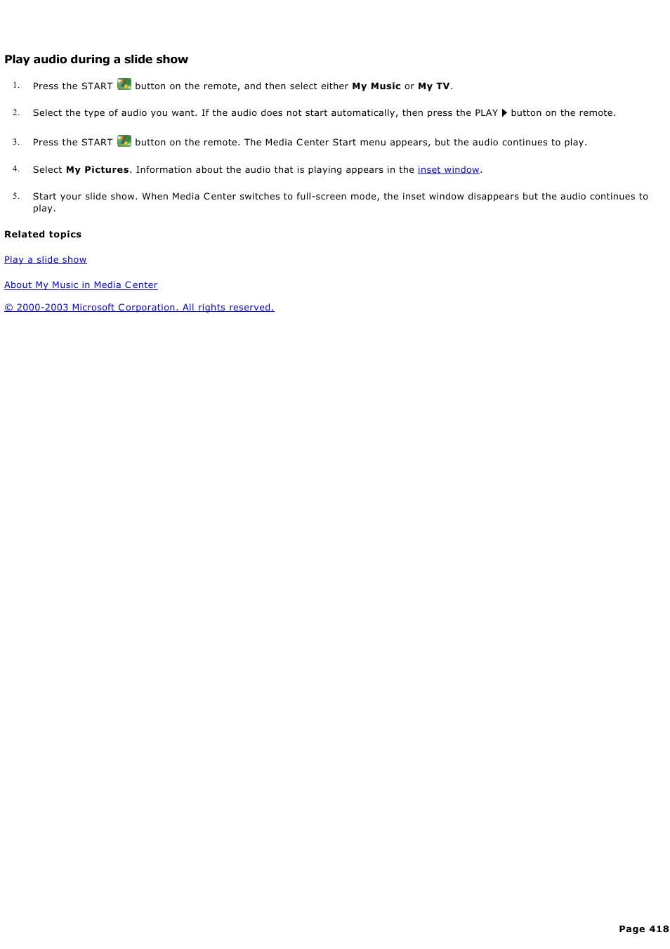 Play audio during a slide show | Sony PCV-RZ44G User Manual | Page 418 / 459