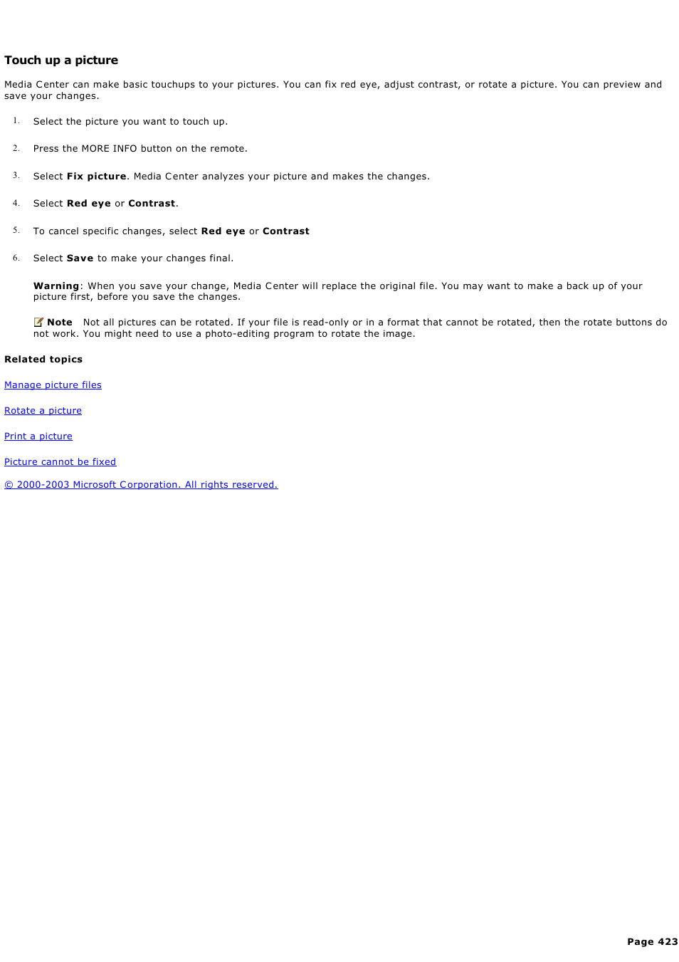 Touch up a picture | Sony PCV-RZ44G User Manual | Page 423 / 459