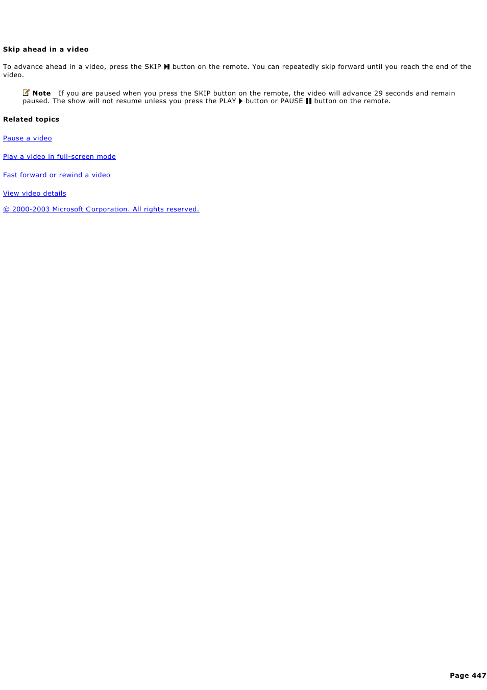 Skip ahead in a video | Sony PCV-RZ44G User Manual | Page 447 / 459