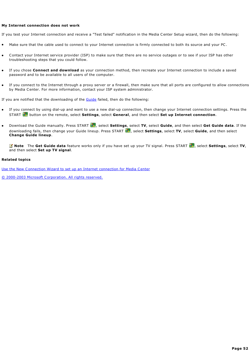 My internet connection does not work | Sony PCV-RZ44G User Manual | Page 52 / 459