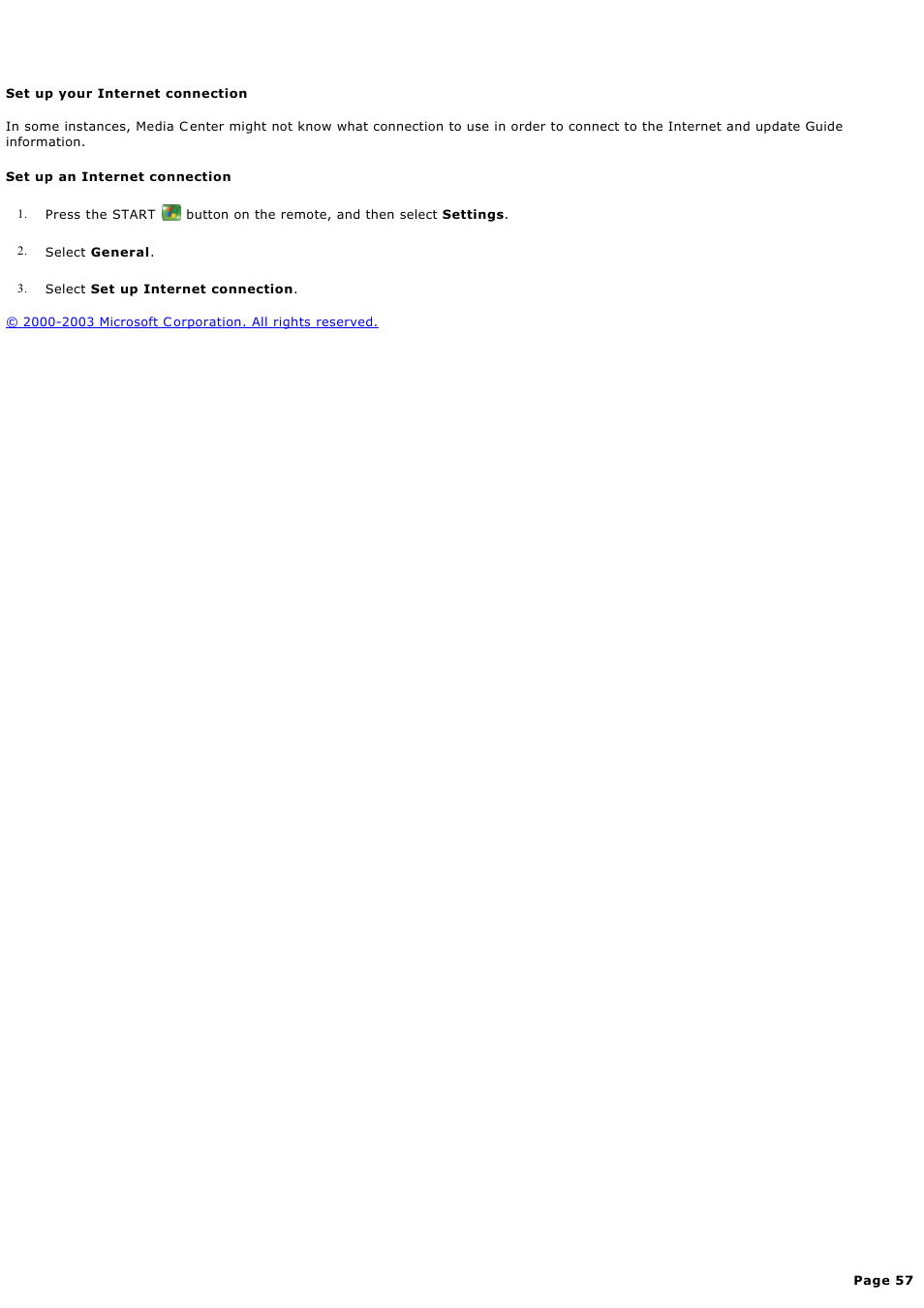 Set up your internet connection, Set up your internet c onnection | Sony PCV-RZ44G User Manual | Page 57 / 459