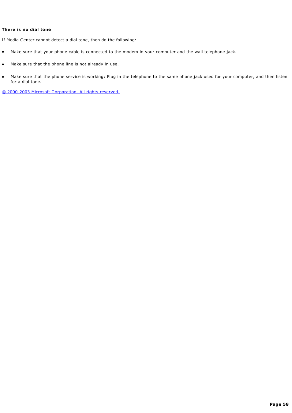 There is no dial tone | Sony PCV-RZ44G User Manual | Page 58 / 459
