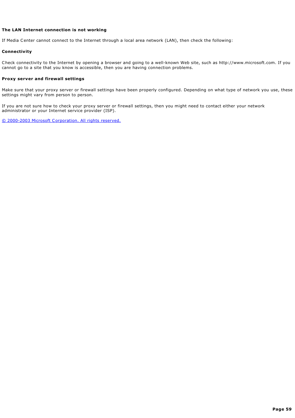 The lan internet connection is not working | Sony PCV-RZ44G User Manual | Page 59 / 459