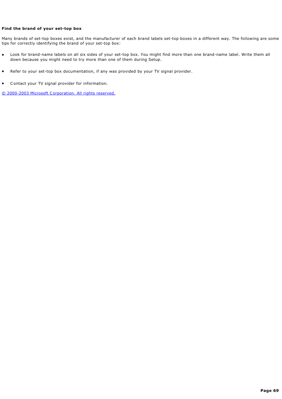 Find the brand of your set-top box | Sony PCV-RZ44G User Manual | Page 69 / 459