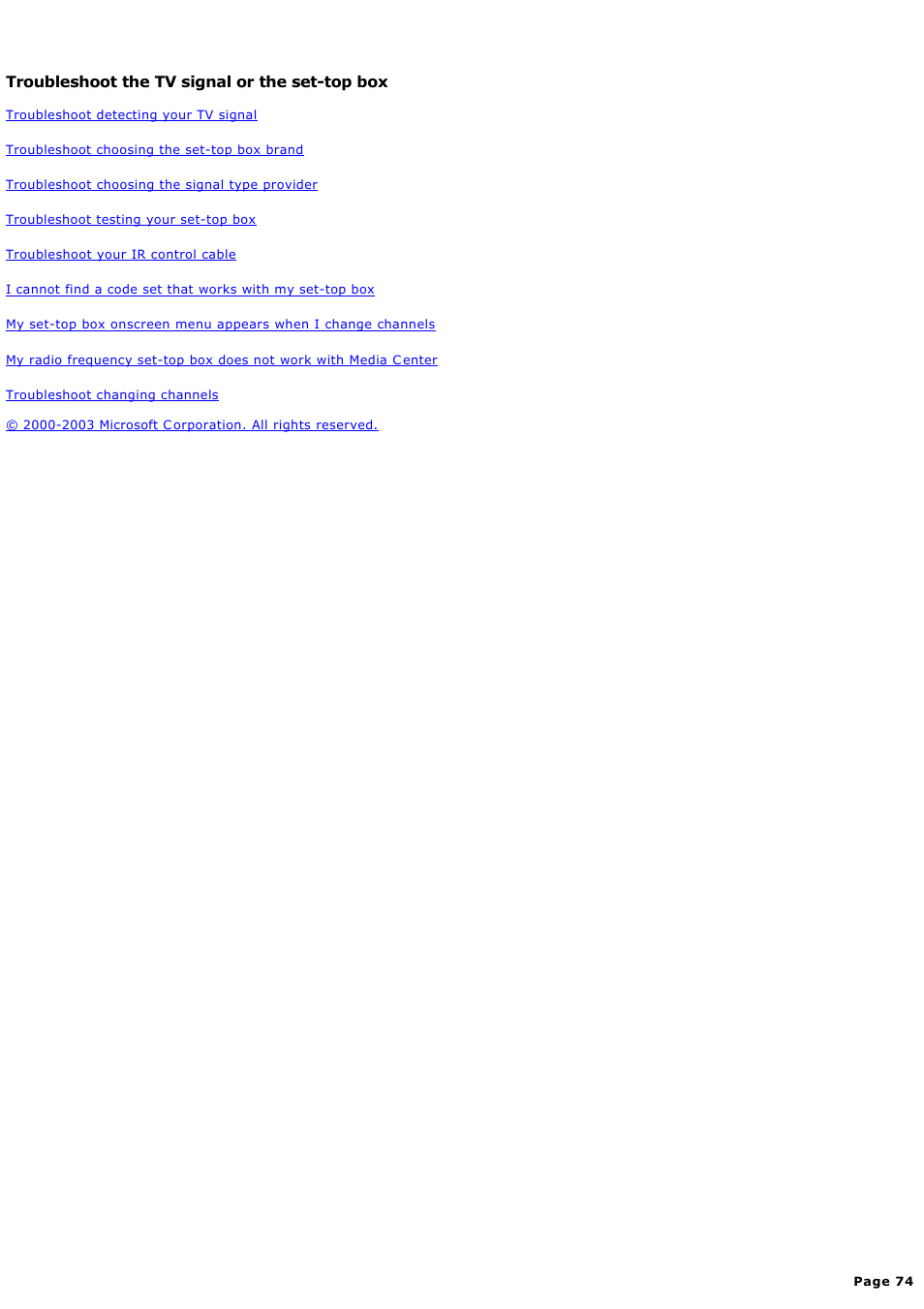 Troubleshoot the tv signal or the set-top box | Sony PCV-RZ44G User Manual | Page 74 / 459