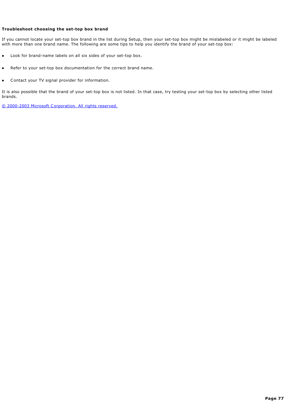Troubleshoot choosing the set-top box brand | Sony PCV-RZ44G User Manual | Page 77 / 459