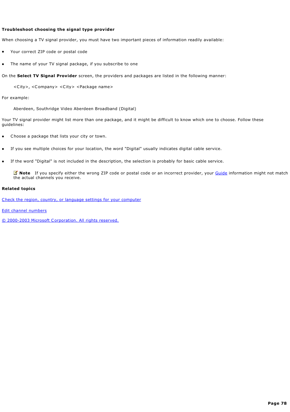 Troubleshoot choosing the signal type provider | Sony PCV-RZ44G User Manual | Page 78 / 459
