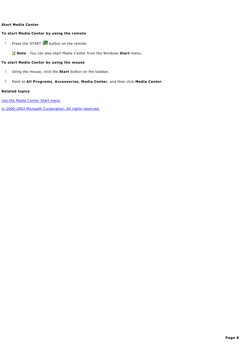 Start media center, Start media c enter | Sony PCV-RZ44G User Manual | Page 8 / 459