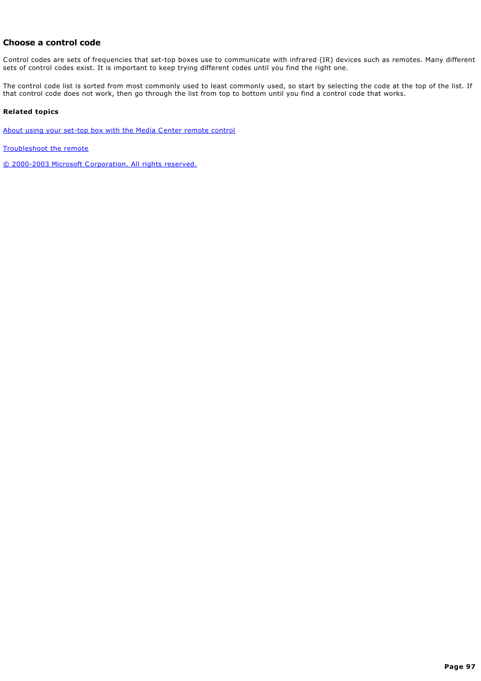 Choose a control code | Sony PCV-RZ44G User Manual | Page 97 / 459