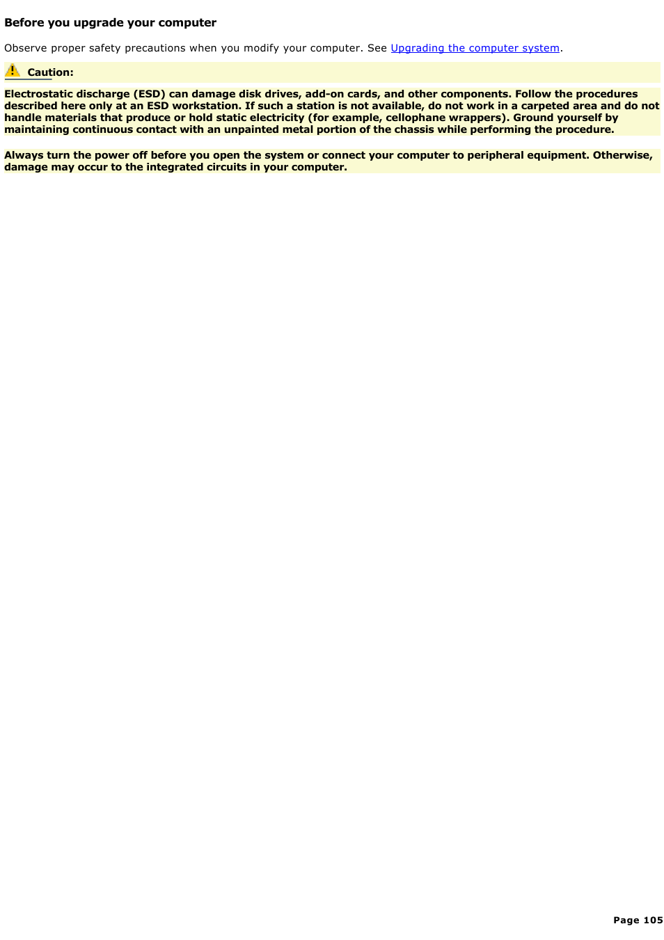 Before you upgrade your computer | Sony PCV-RX590G User Manual | Page 105 / 119