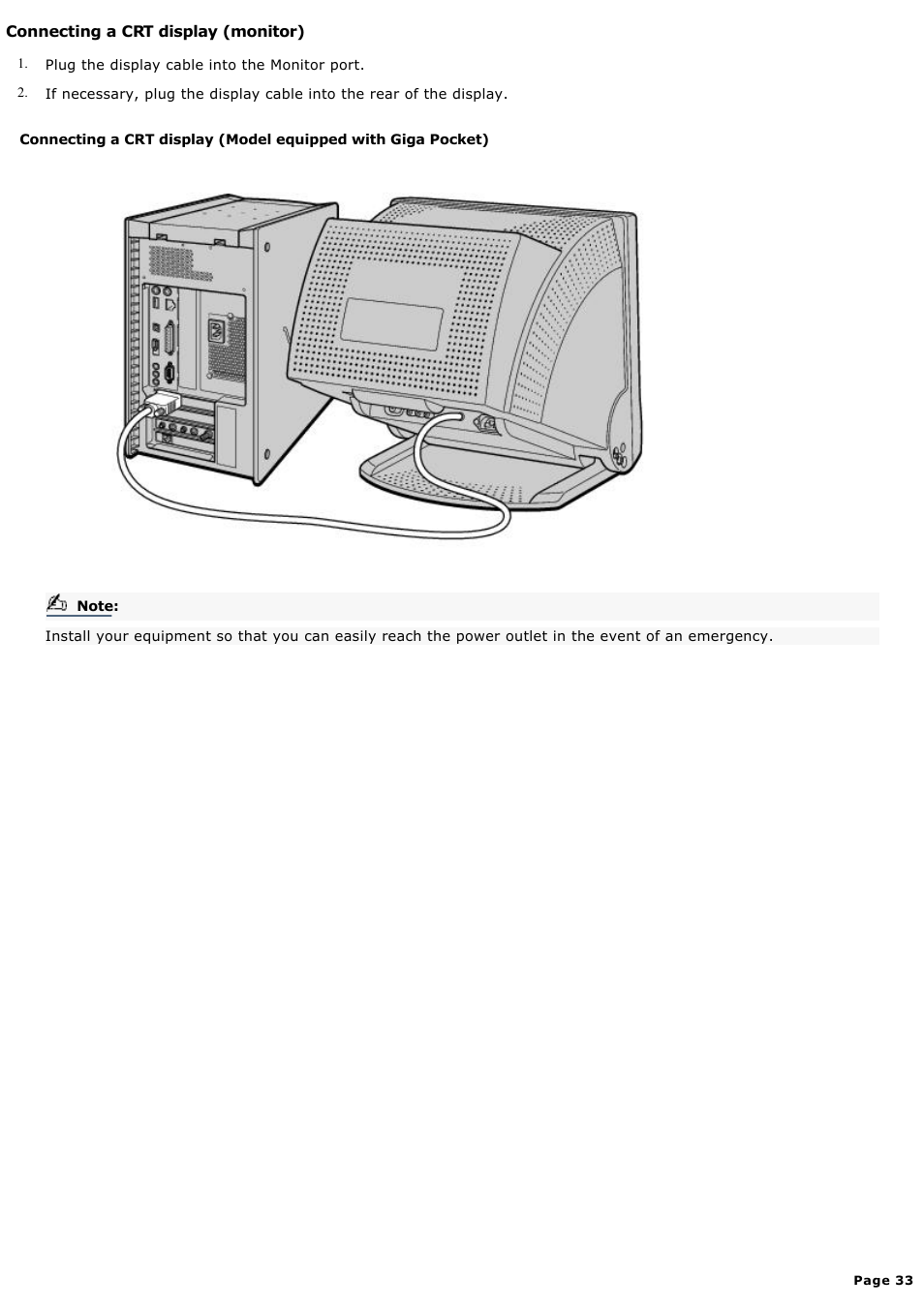 Connecting a crt display (monitor) | Sony PCV-RX590G User Manual | Page 33 / 119