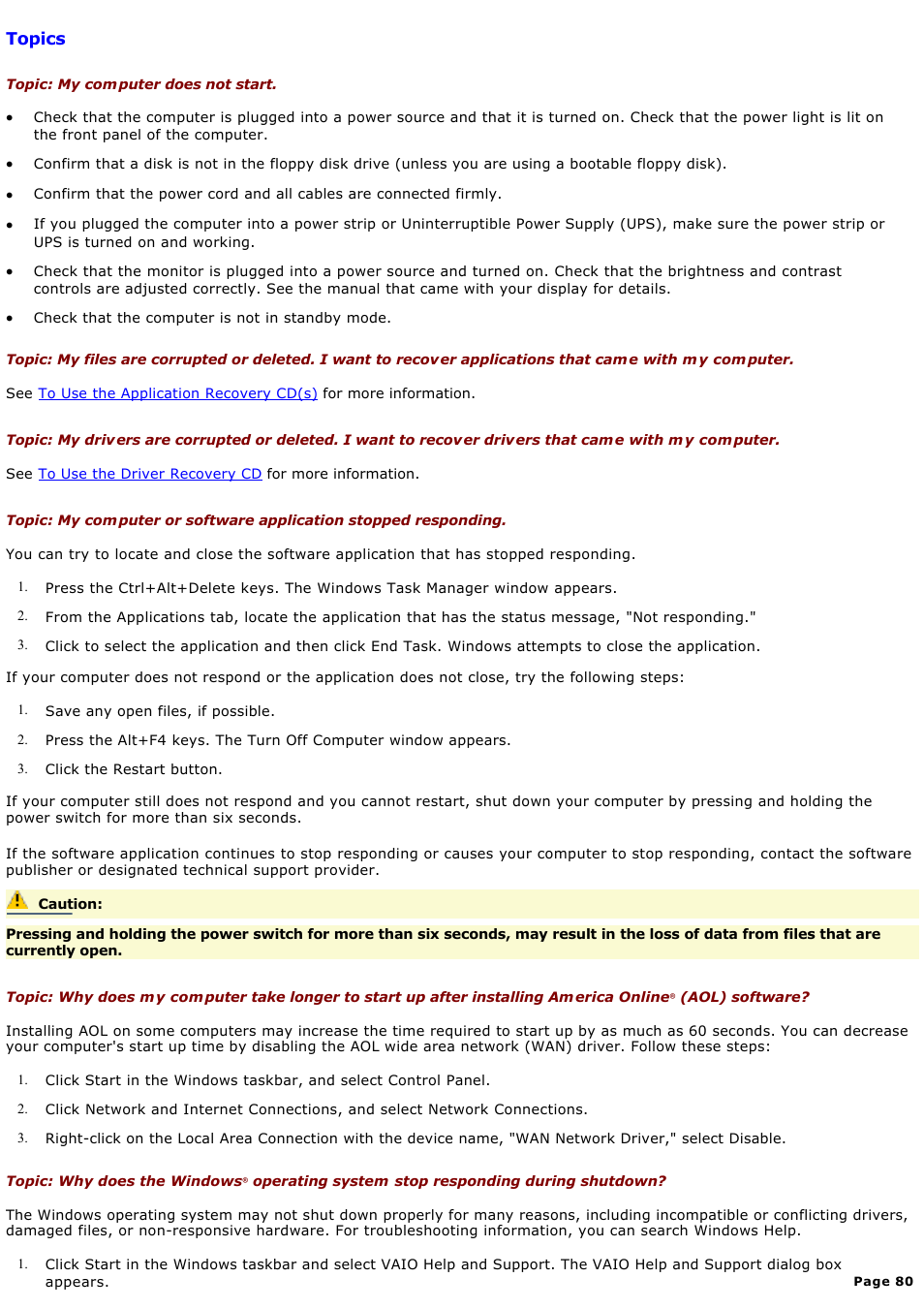 Topics | Sony PCV-RX590G User Manual | Page 80 / 119