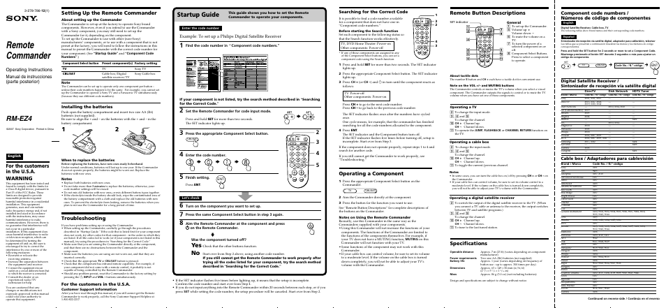 Sony RM-EZ4 User Manual | 2 pages