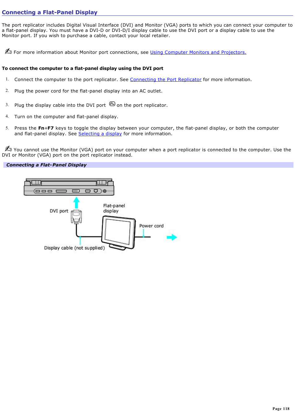 Connecting a flat-panel display | Sony VGN-S150P User Manual | Page 118 / 228