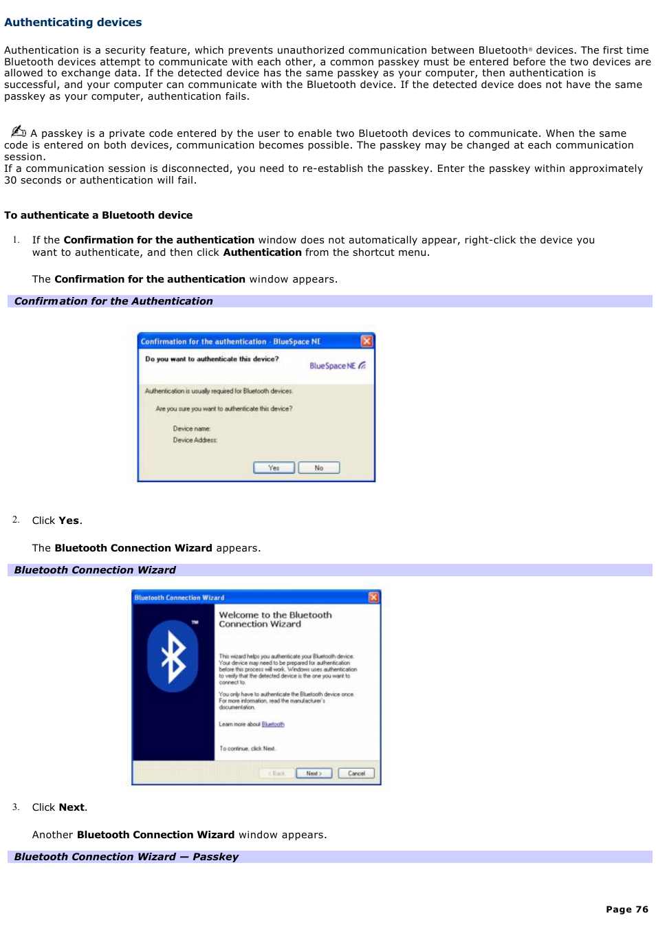 Authenticating devices | Sony VGN-S150P User Manual | Page 76 / 228