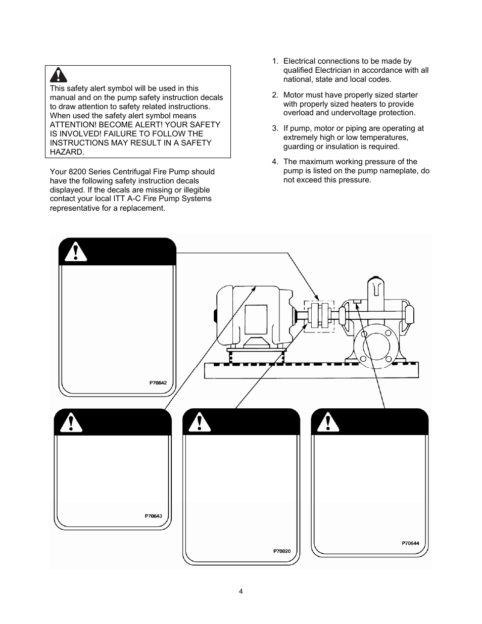 Warning, Warning caution caution, Safety instructions | A-C Fire Pump 8200 Series User Manual | Page 4 / 36