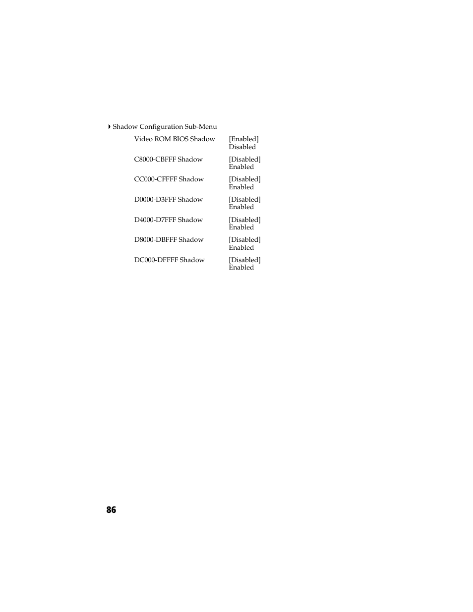 Shadow configuration sub-menu | Sony PCV-R553DS User Manual | Page 100 / 122