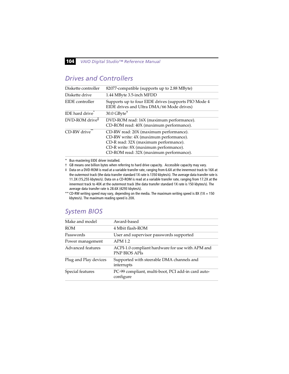Drives and controllers, System bios, 4 system bios | Drives and controllers system bios | Sony PCV-R553DS User Manual | Page 118 / 122