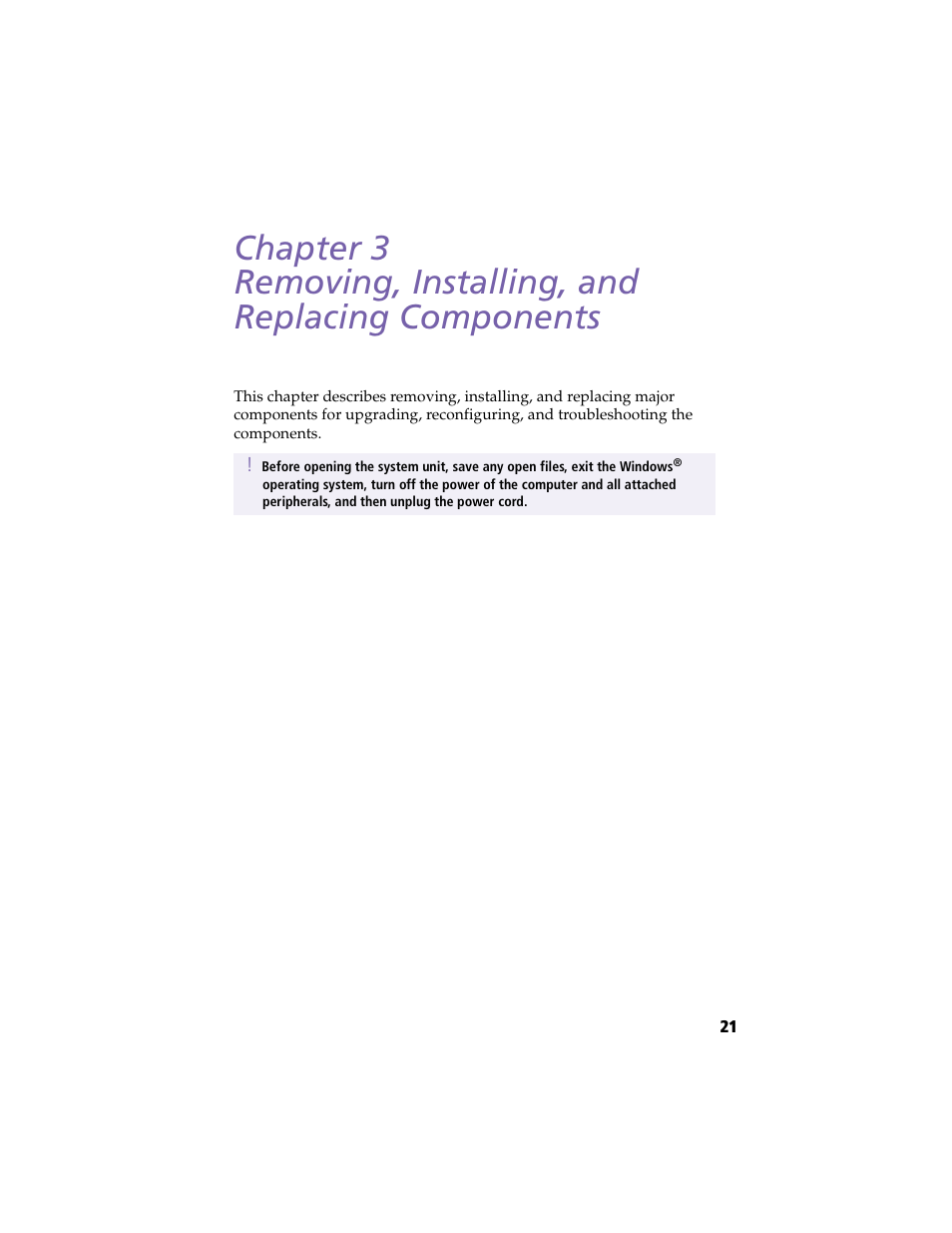 Removing, installing, and replacing components | Sony PCV-R553DS User Manual | Page 35 / 122