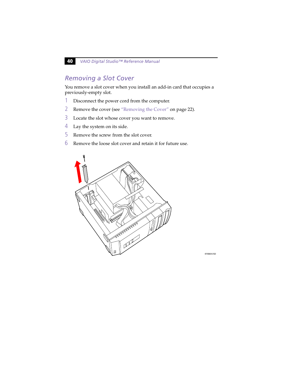 Removing a slot cover | Sony PCV-R553DS User Manual | Page 54 / 122