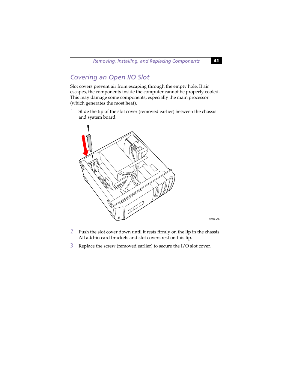 Covering an open i/o slot, Covering, An open i/o slot | Sony PCV-R553DS User Manual | Page 55 / 122