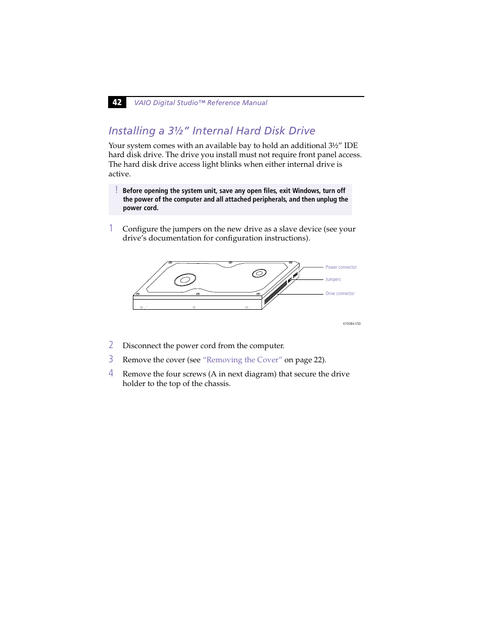 Installing a 3º” internal hard disk drive, Installing a 3½” internal hard disk drive | Sony PCV-R553DS User Manual | Page 56 / 122