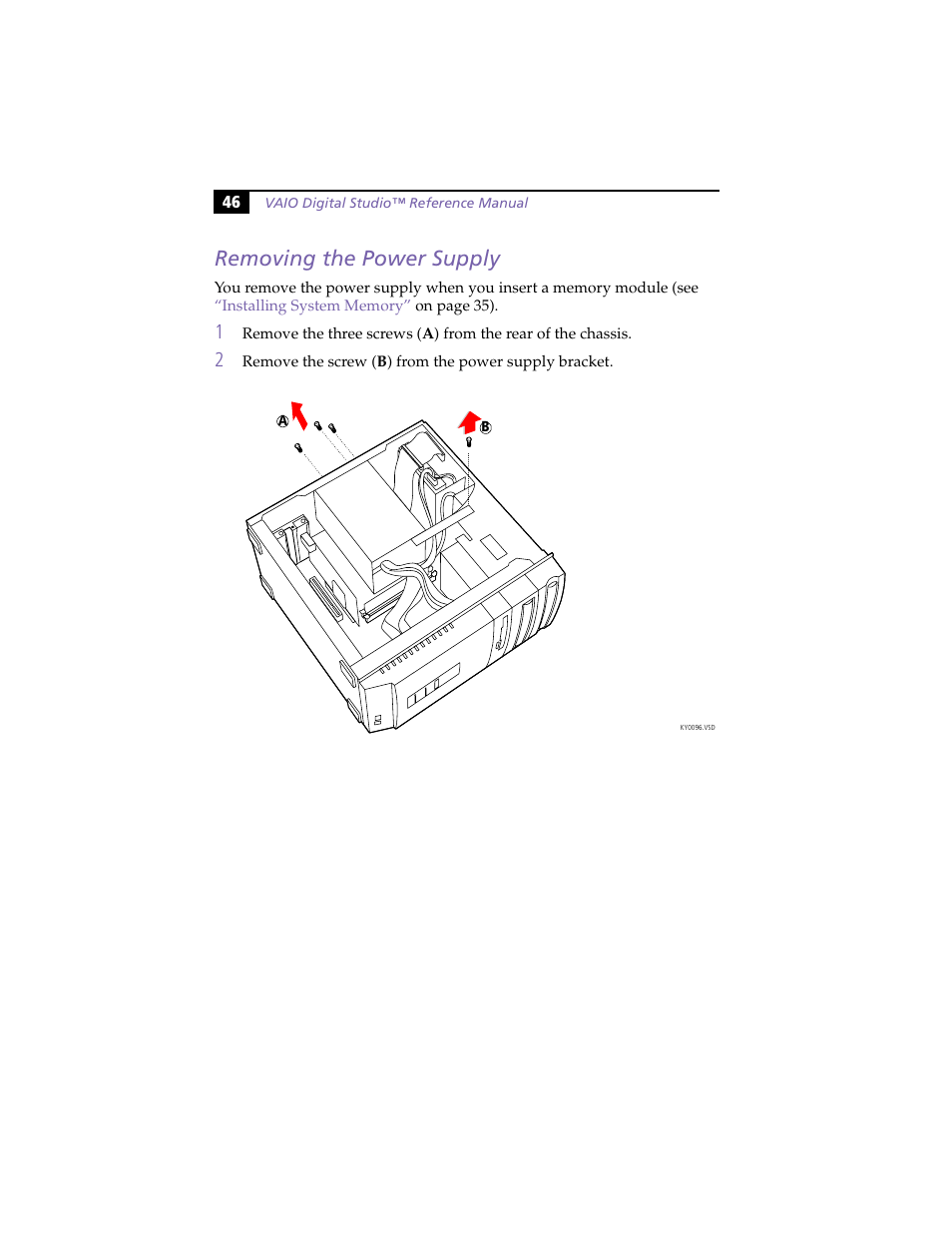 Removing the power supply | Sony PCV-R553DS User Manual | Page 60 / 122