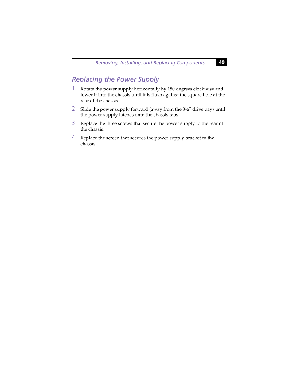 Replacing the power supply | Sony PCV-R553DS User Manual | Page 63 / 122