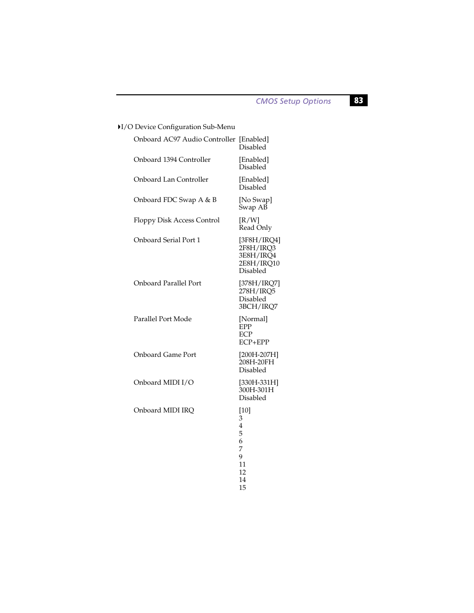 I/o device configuration sub-menu | Sony PCV-R553DS User Manual | Page 97 / 122