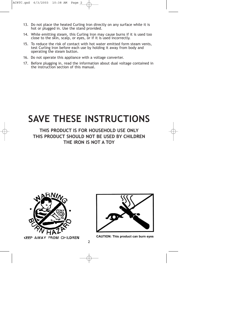 Save these instructions | Salton, Inc AC8TC User Manual | Page 3 / 10