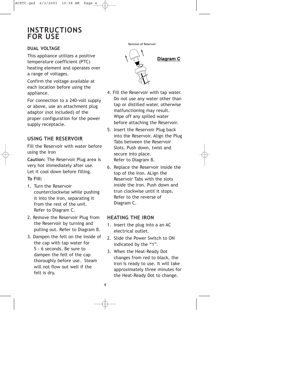 Instructions for use | Salton, Inc AC8TC User Manual | Page 5 / 10